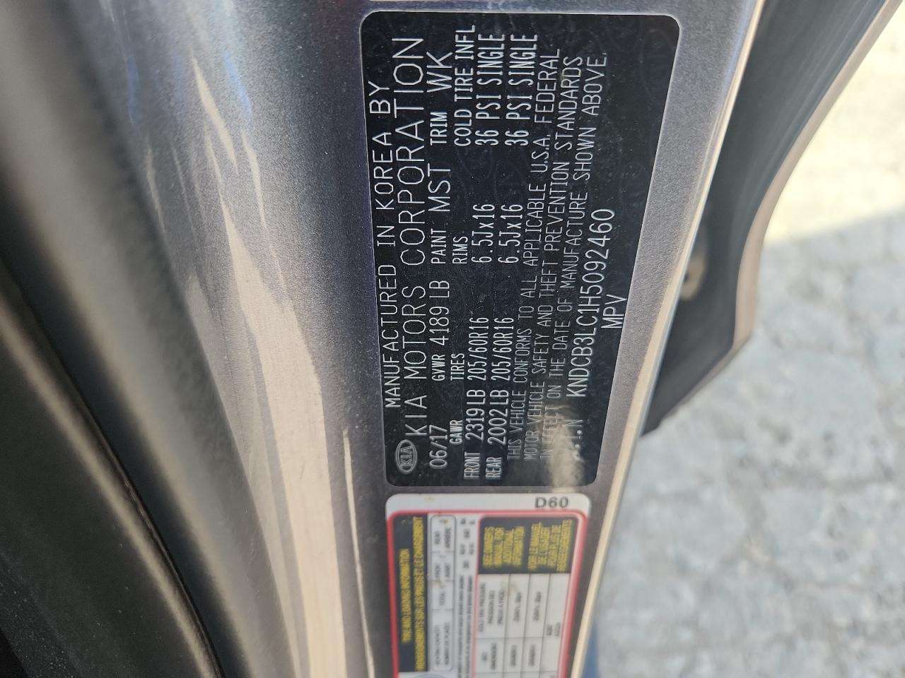 2017 Kia Niro Fe VIN: KNDCB3LC1H5092460 Lot: 61975415