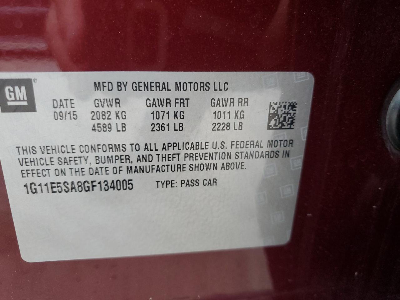 2016 Chevrolet Malibu Limited Ltz VIN: 1G11E5SA8GF134005 Lot: 62364825