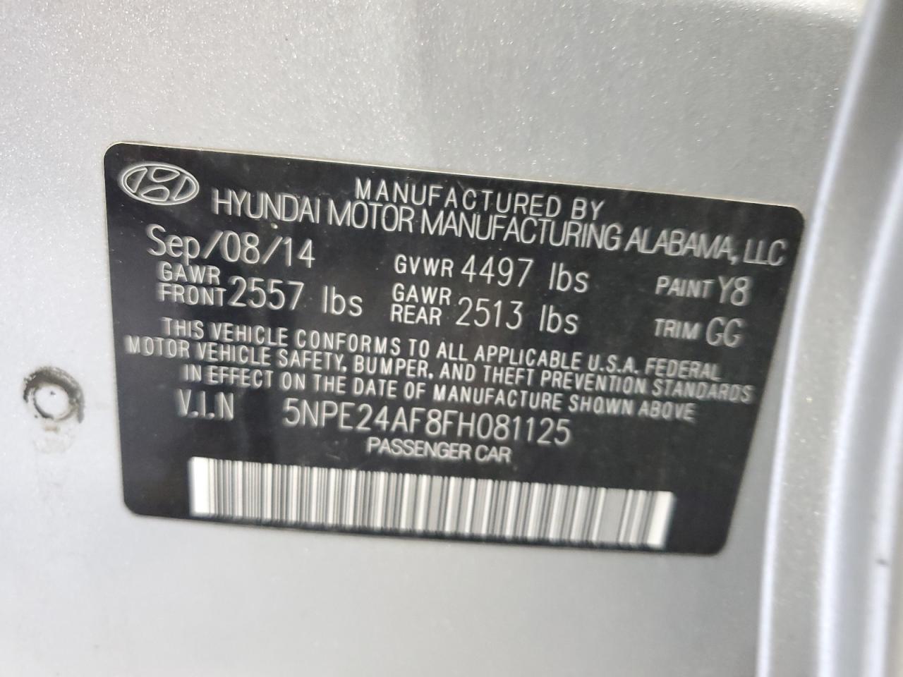 2015 Hyundai Sonata Se VIN: 5NPE24AF8FH081125 Lot: 61906665