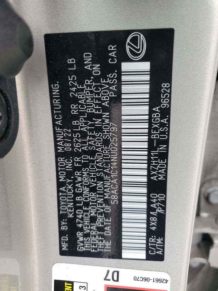 2022 Lexus Es 300H Base VIN: 58ACA1C14NU025797 Lot: 59748135