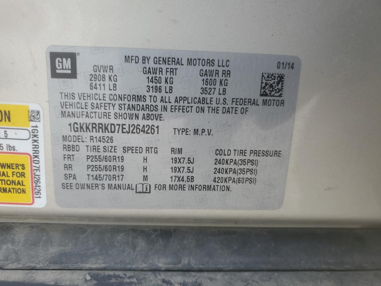 2014 GMC Acadia Slt-1 VIN: 1GKKRRKD7EJ264261 Lot: 63034685