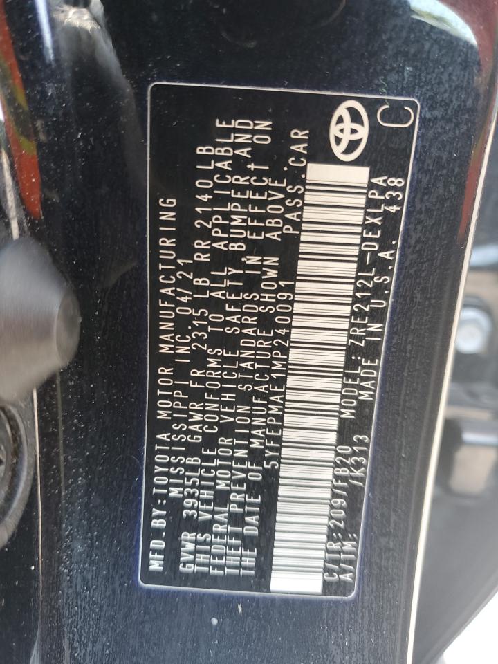 TOYOTA COROLLA 2021 VIN 5YFEPMAE1MP240091 zdjęcie 12