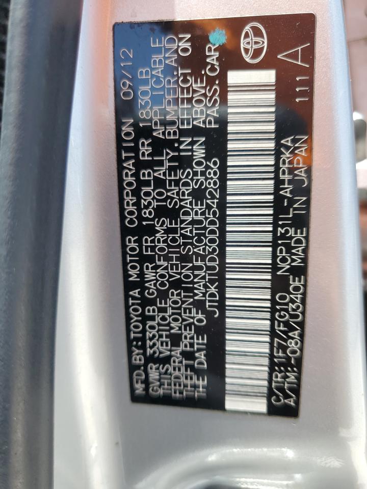 2013 Toyota Yaris VIN: JTDKTUD30DD542886 Lot: 63033475
