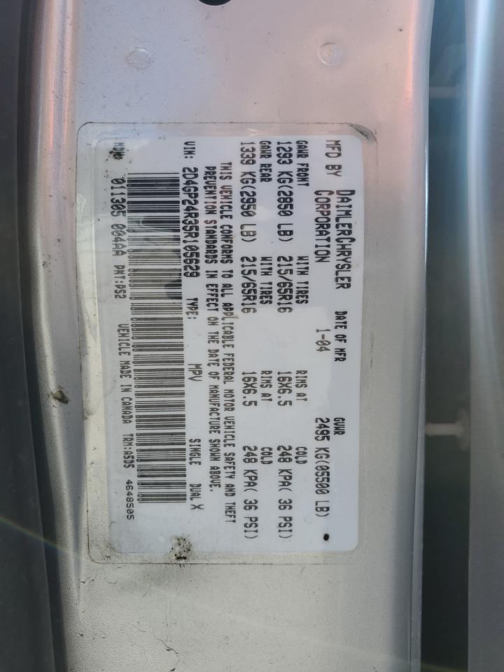 2005 Dodge Grand Caravan Se VIN: 2D4GP24R35R105629 Lot: 61975795