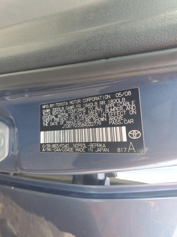 2008 Toyota Yaris VIN: JTDBT923584032779 Lot: 61233075