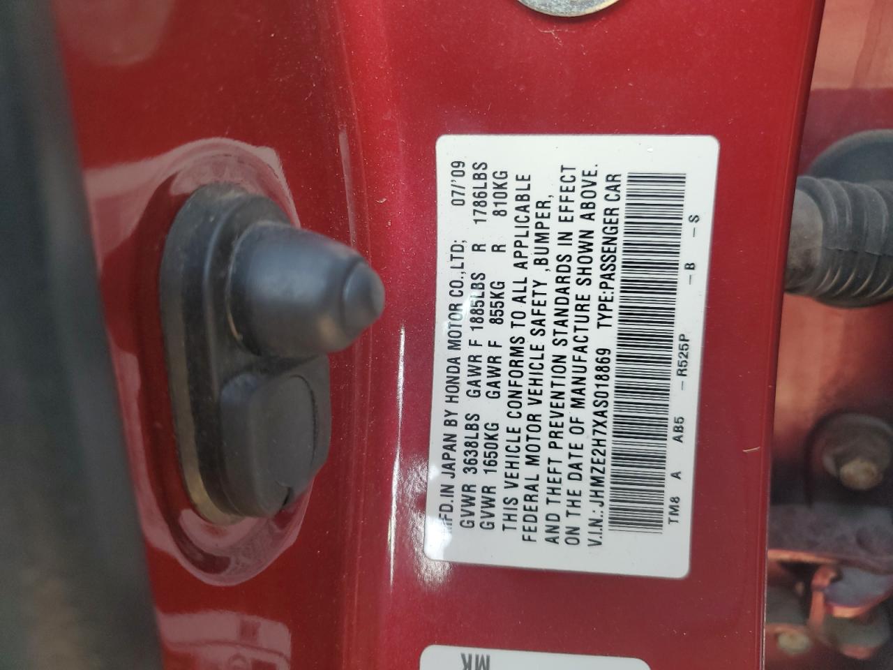 2010 Honda Insight Ex VIN: JHMZE2H7XAS018869 Lot: 61204185