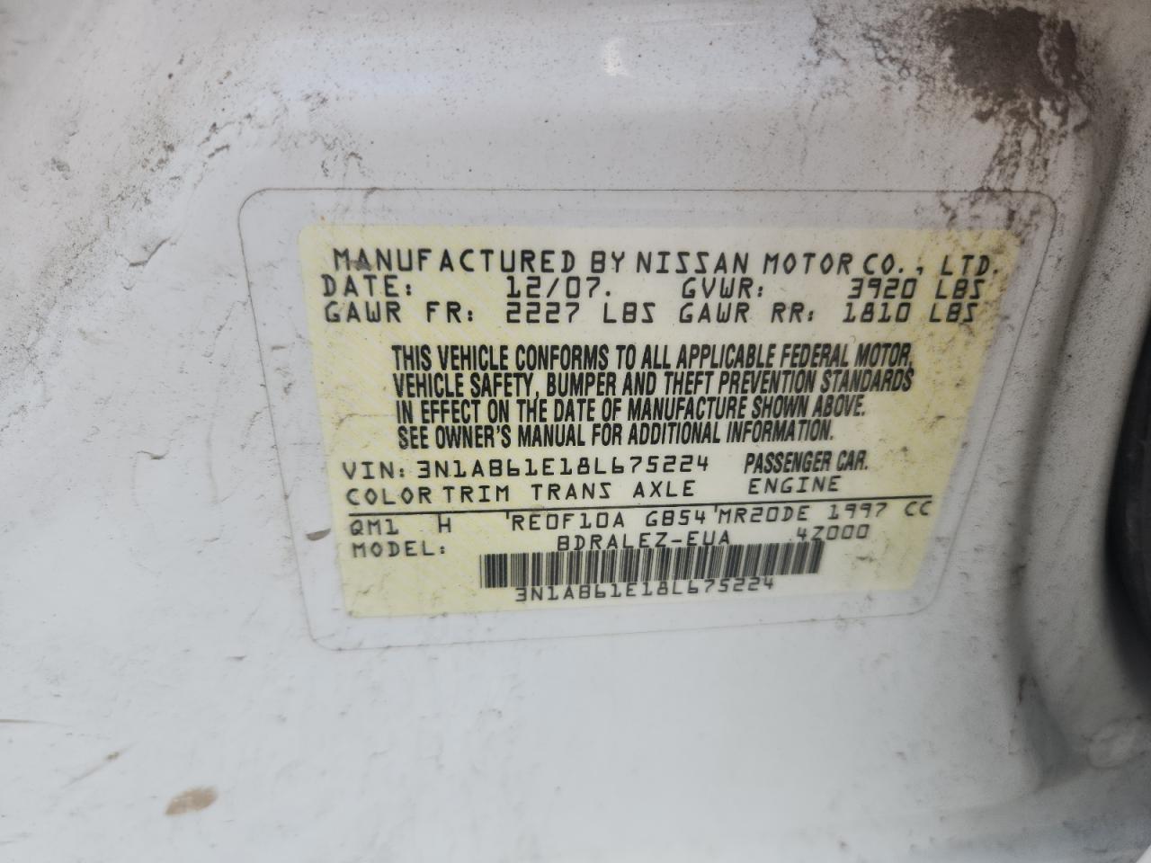 2008 Nissan Sentra 2.0 VIN: 3N1AB61E18L675224 Lot: 62471775