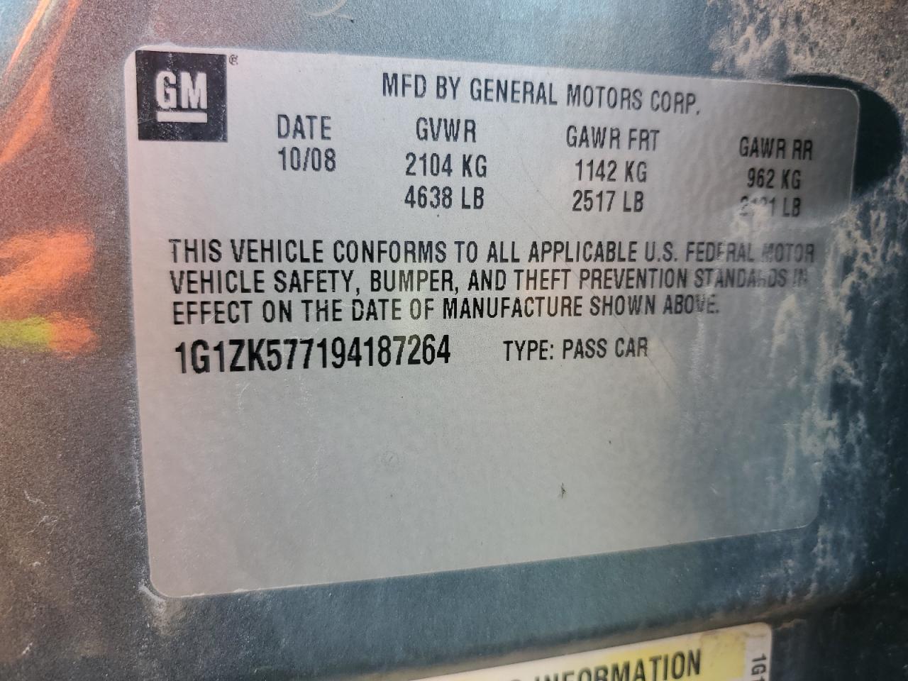 2009 Chevrolet Malibu Ltz VIN: 1G1ZK577194187264 Lot: 60828355