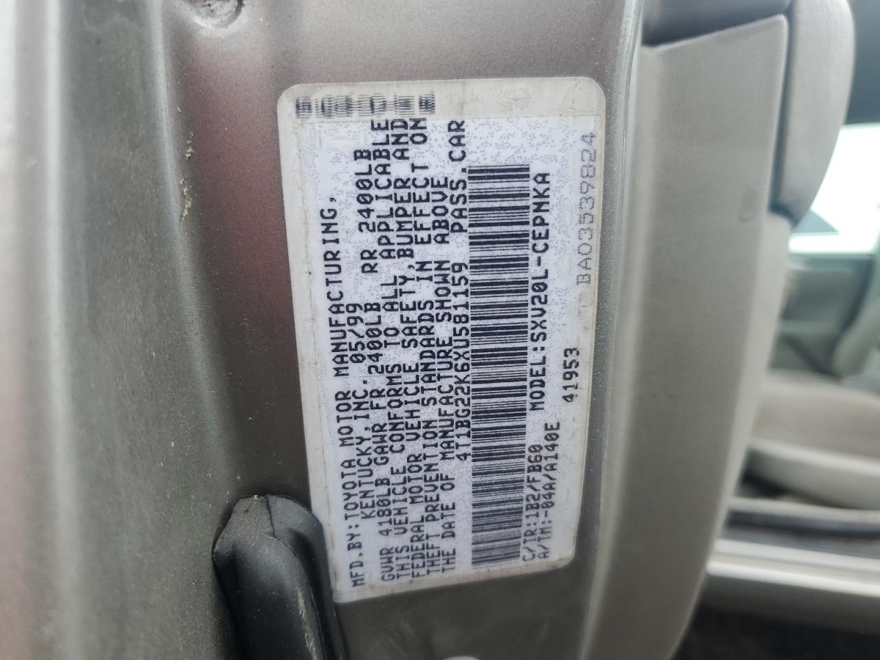 1999 Toyota Camry Ce VIN: 4T1BG22K6XU581159 Lot: 60026495