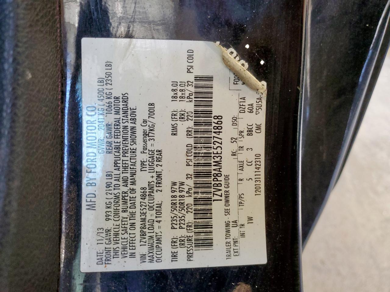 2014 Ford Mustang VIN: 1ZVBP8AM3E5274868 Lot: 62794335