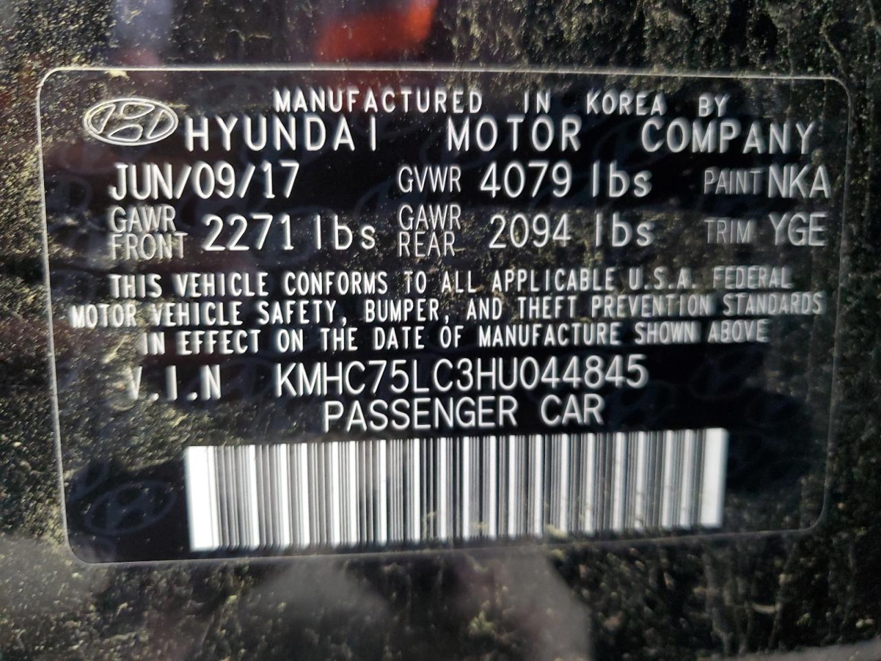 2017 Hyundai Ioniq Sel VIN: KMHC75LC3HU044845 Lot: 56761175