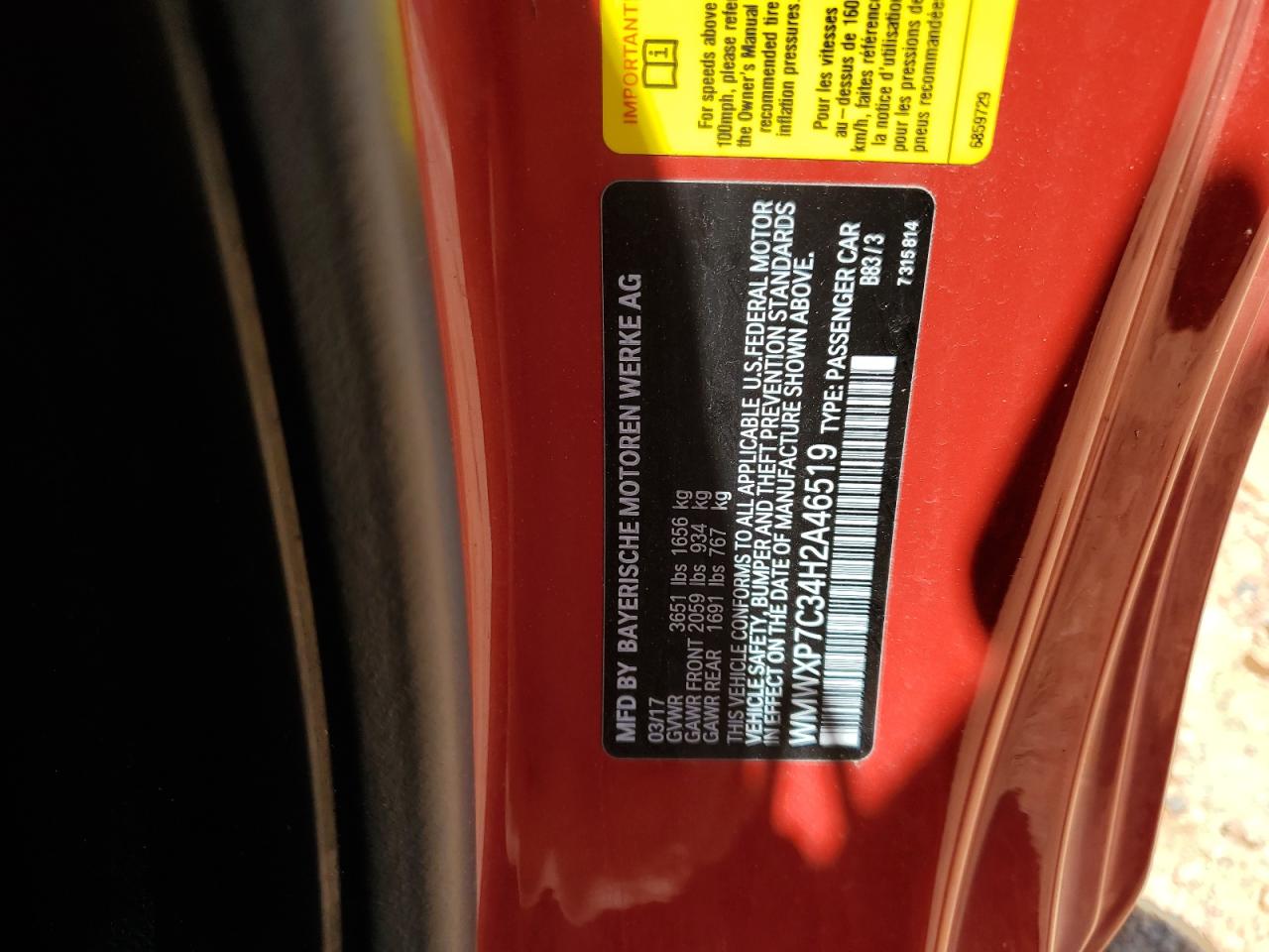 2017 Mini Cooper S VIN: WMWXP7C34H2A46519 Lot: 61197885