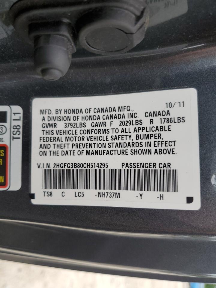 2012 Honda Civic Ex VIN: 2HGFG3B80CH514295 Lot: 61733925