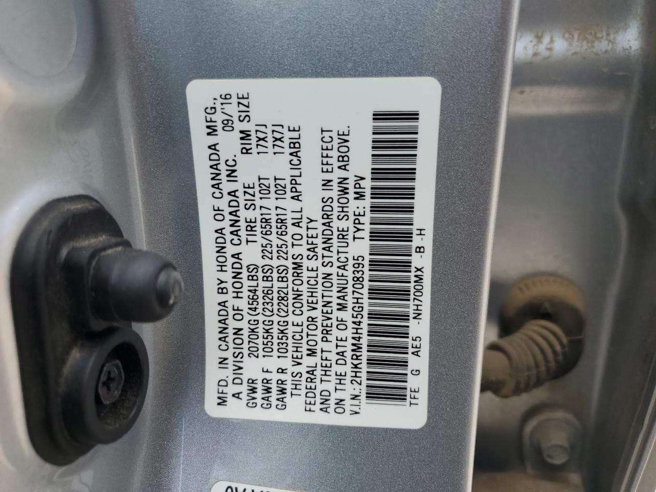 2HKRM4H45GH708395 HONDA CRV 2016
