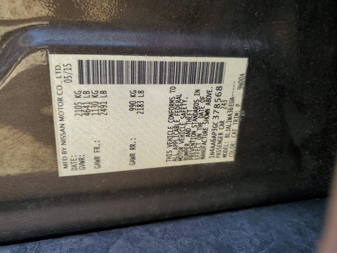 2016 Nissan Maxima 3.5S VIN: 1N4AA6AP3GC378568 Lot: 62956155