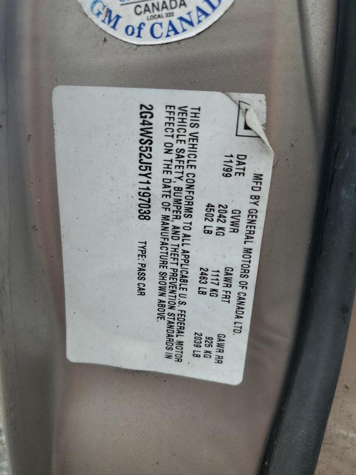 2000 Buick Century Custom VIN: 2G4WS52J5Y1197038 Lot: 60819885