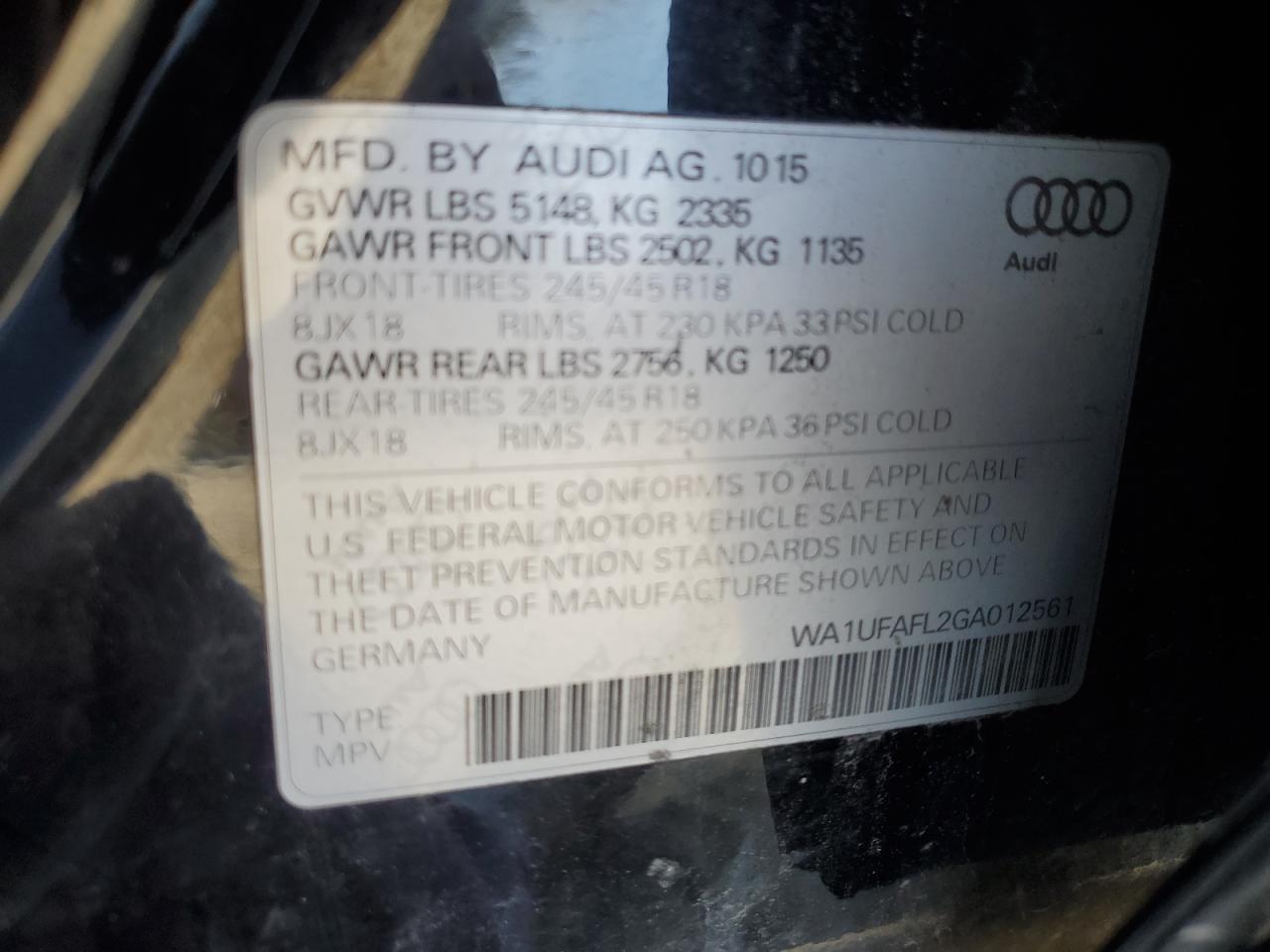 2016 Audi A4 Allroad Premium Plus VIN: WA1UFAFL2GA012561 Lot: 61605805
