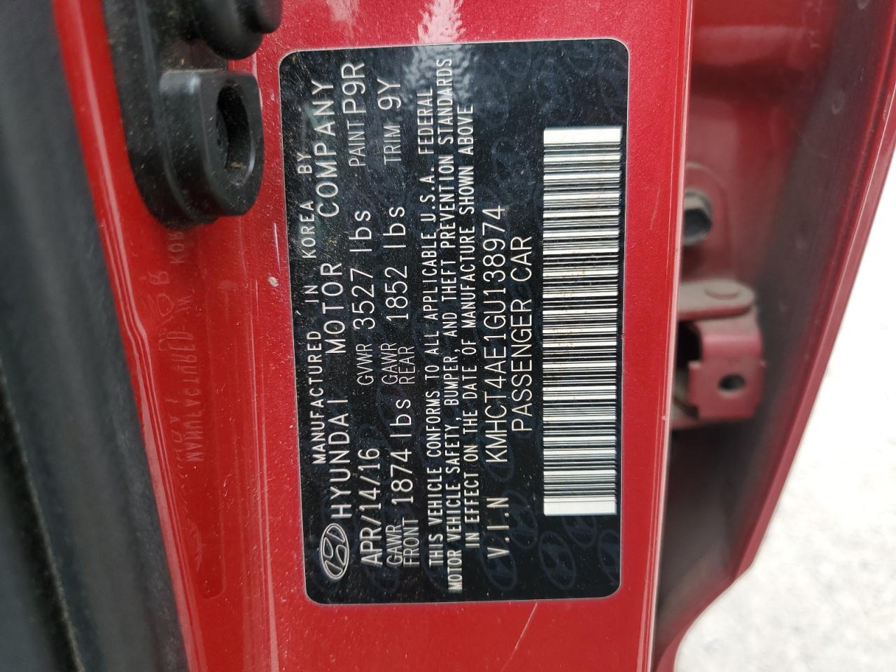 2016 Hyundai Accent Se VIN: KMHCT4AE1GU138974 Lot: 62678775