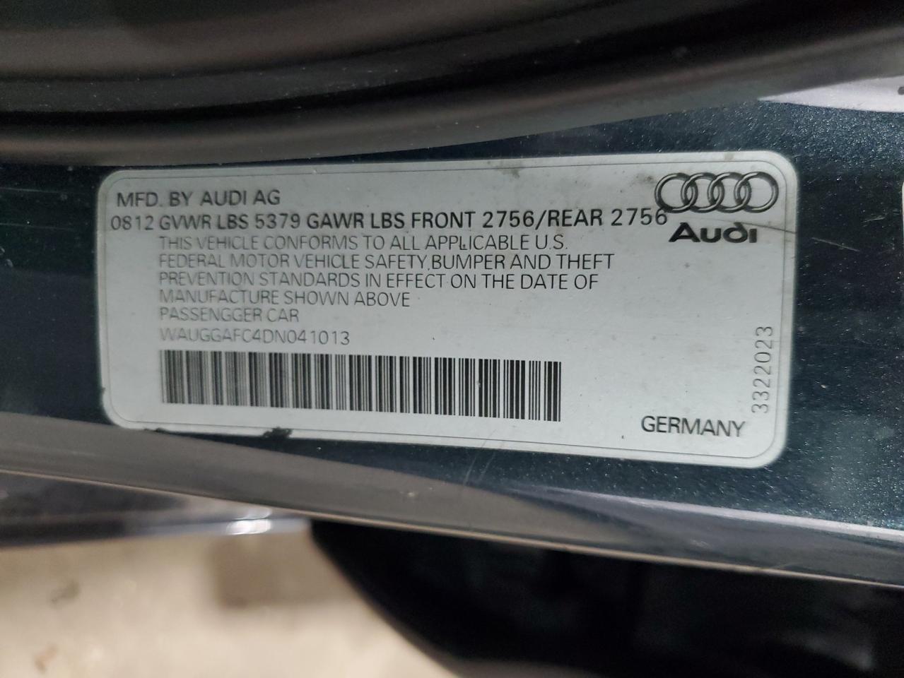 2013 Audi A6 Premium Plus VIN: WAUGGAFC4DN041013 Lot: 60284505