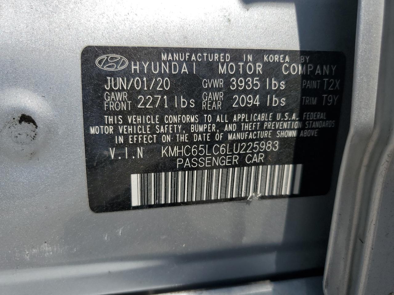 2020 Hyundai Ioniq Blue VIN: KMHC65LC6LU225983 Lot: 60278025