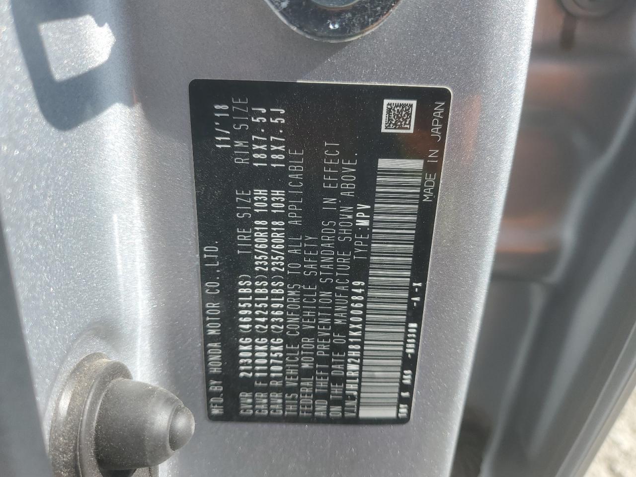 HONDA CRV 2019 VIN JHLRW2H81KX006849 фото 13