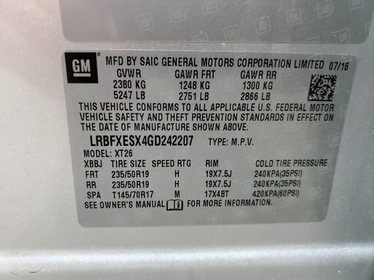 2016 Buick Envision Premium VIN: LRBFXESX4GD242207 Lot: 59919225