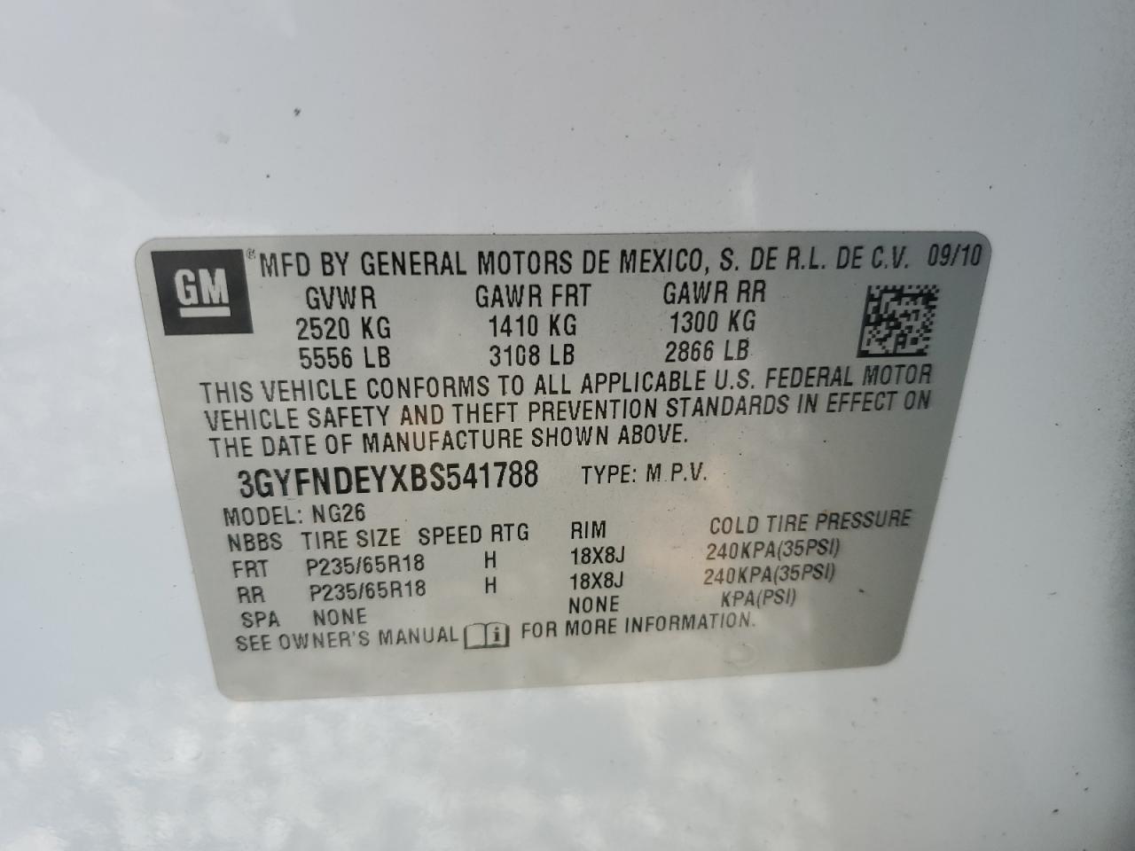 2011 Cadillac Srx Luxury Collection VIN: 3GYFNDEYXBS541788 Lot: 61785845