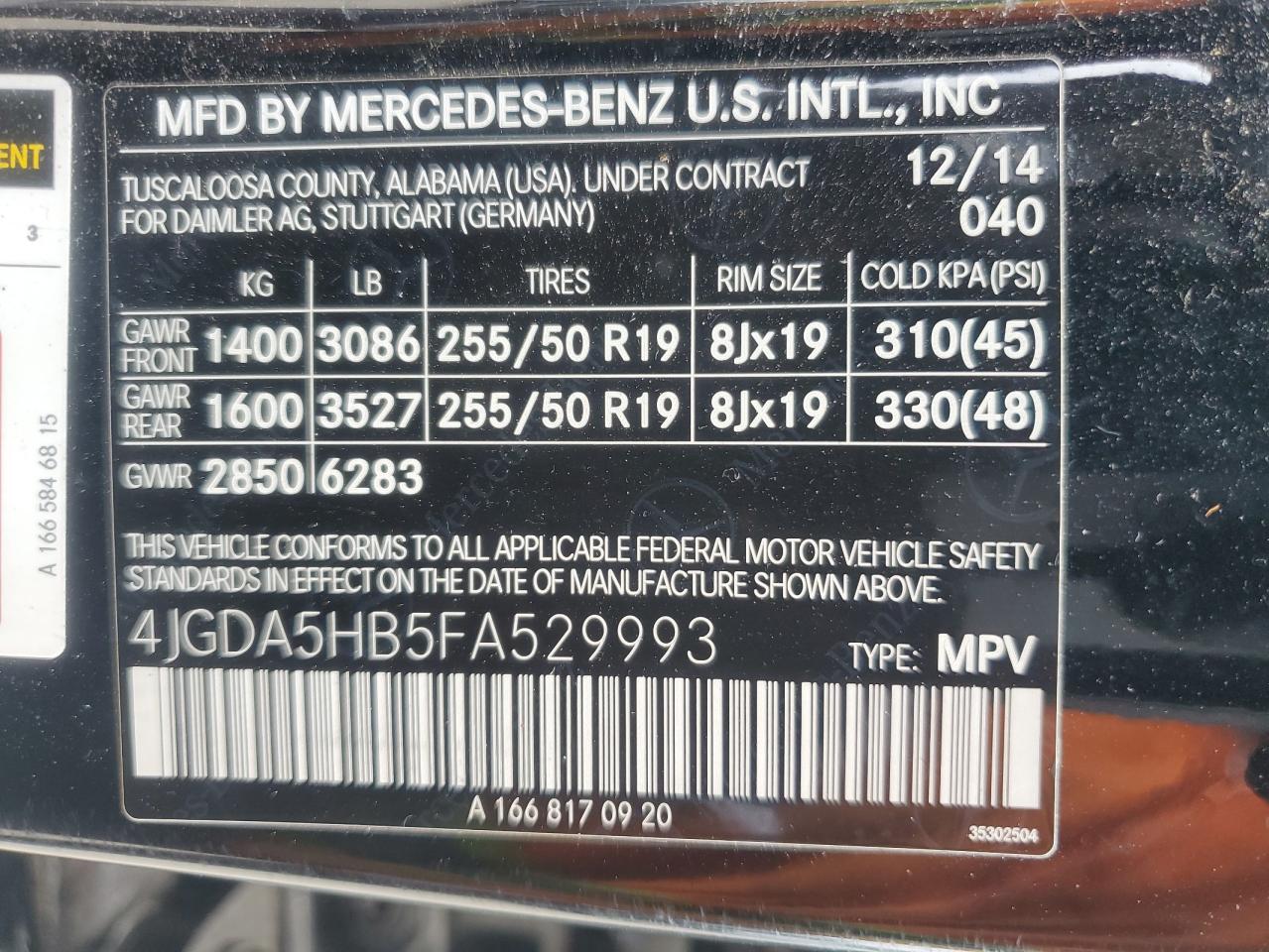 2015 Mercedes-Benz Ml 350 4Matic VIN: 4JGDA5HB5FA529993 Lot: 62342035