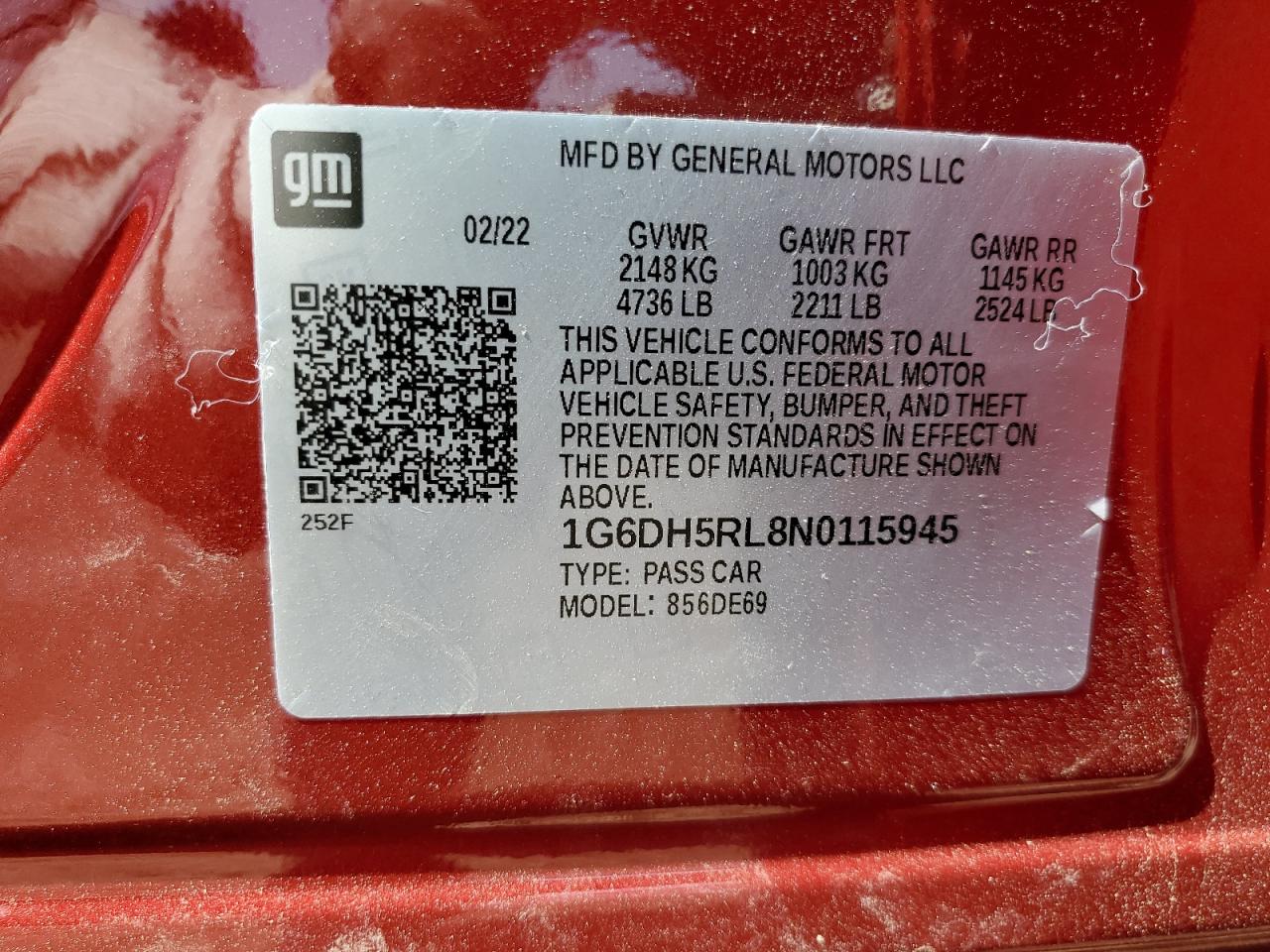 2022 Cadillac Ct4-V VIN: 1G6DH5RL8N0115945 Lot: 62474035