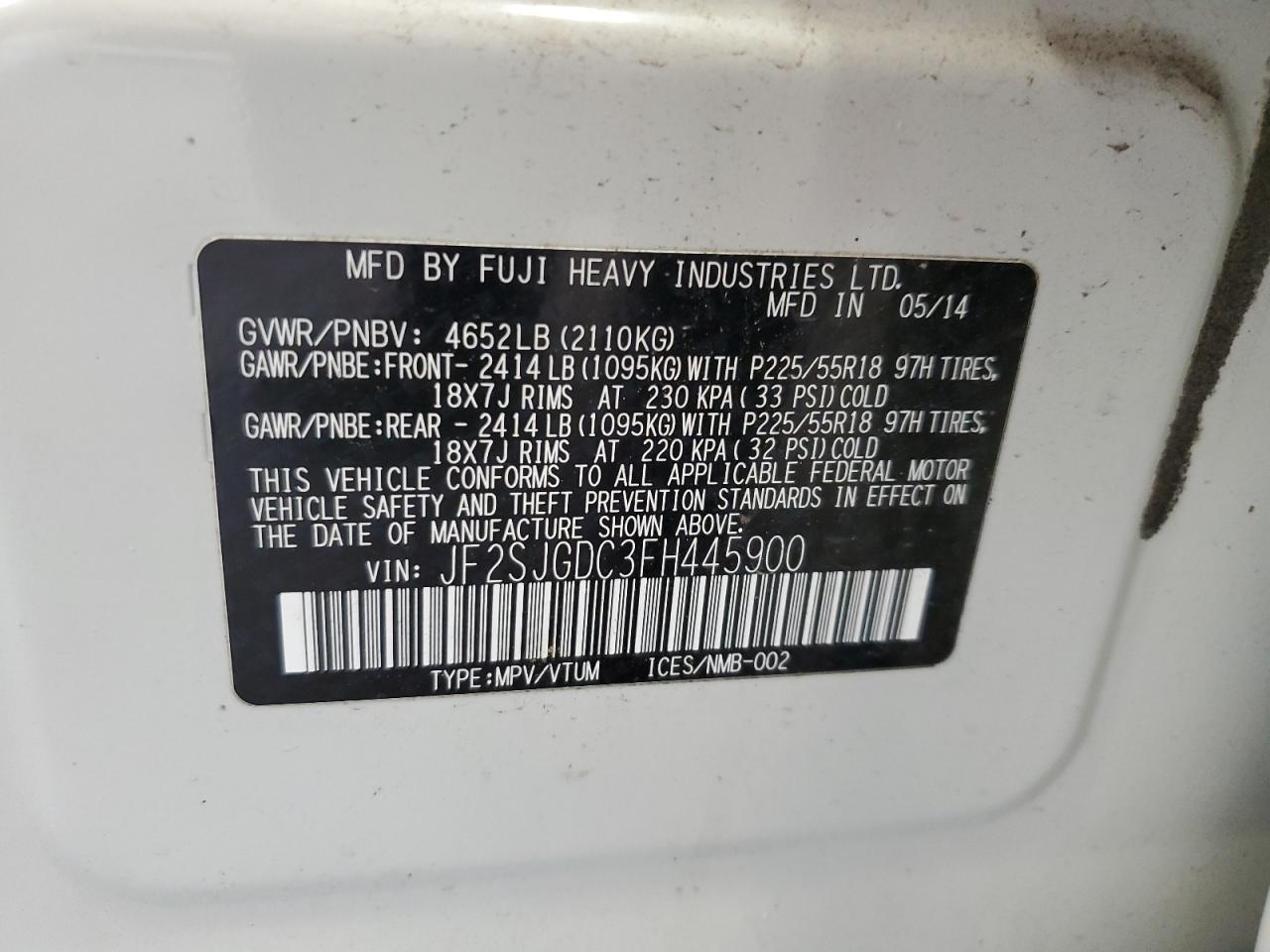 2015 Subaru Forester 2.0Xt Premium VIN: JF2SJGDC3FH445900 Lot: 62060575