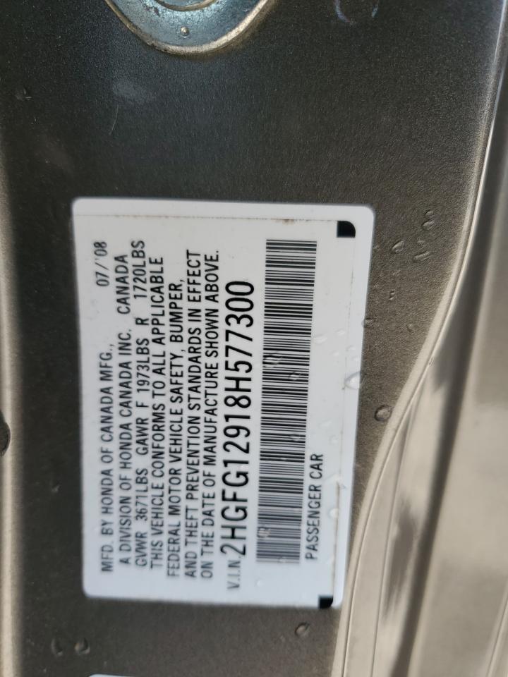 2008 Honda Civic Exl VIN: 2HGFG12918H577300 Lot: 62754285
