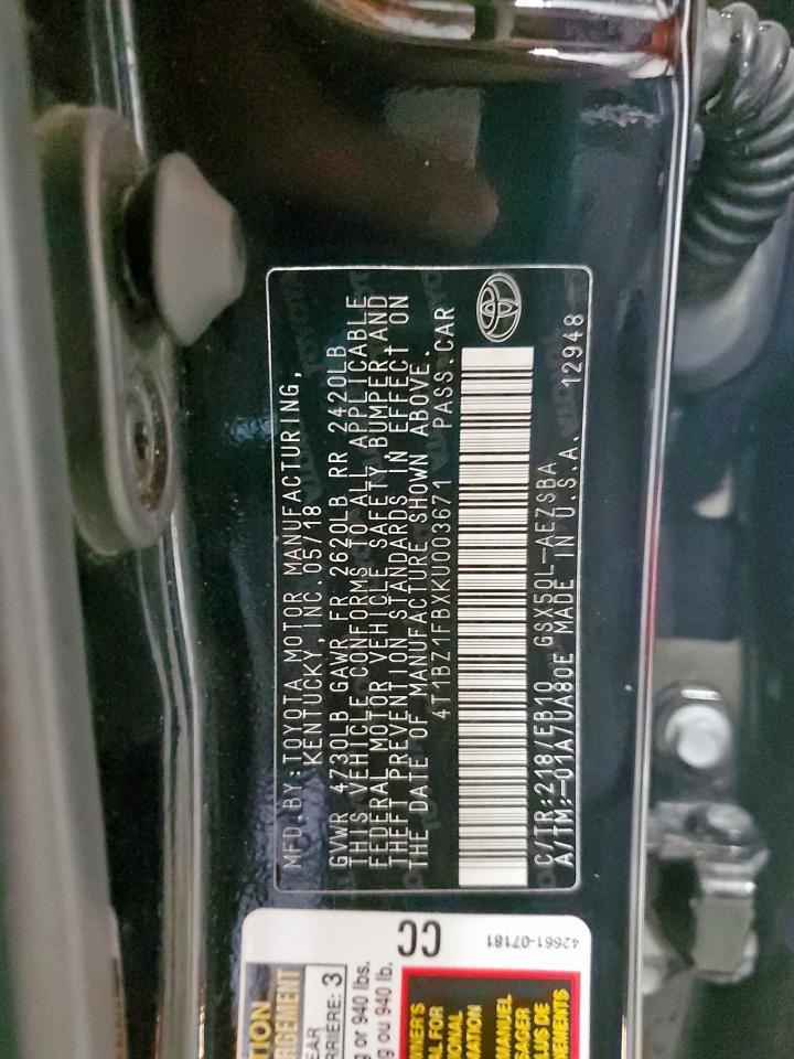 2019 Toyota Avalon Xle VIN: 4T1BZ1FBXKU003671 Lot: 59744305