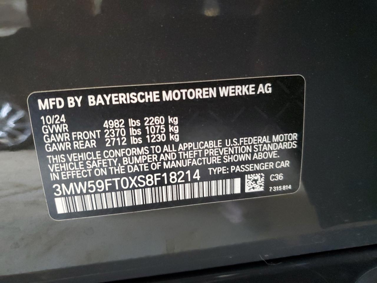 2025 BMW M340I VIN: 3MW59FT0XS8F18214 Lot: 59991715