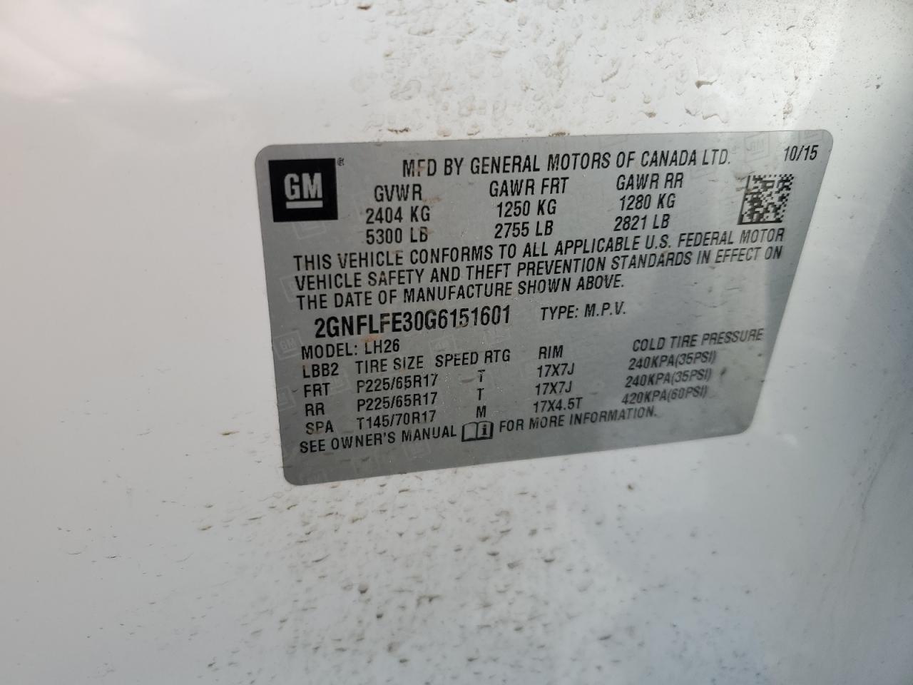 CHEVROLET EQUINOX 2016 VIN 2GNFLFE30G6151601 фото 13