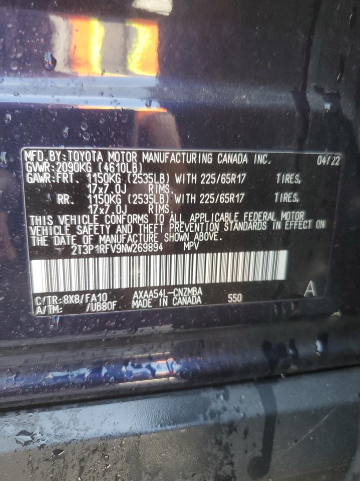 2022 Toyota Rav4 Xle VIN: 2T3P1RFV9NW269894 Lot: 60909355