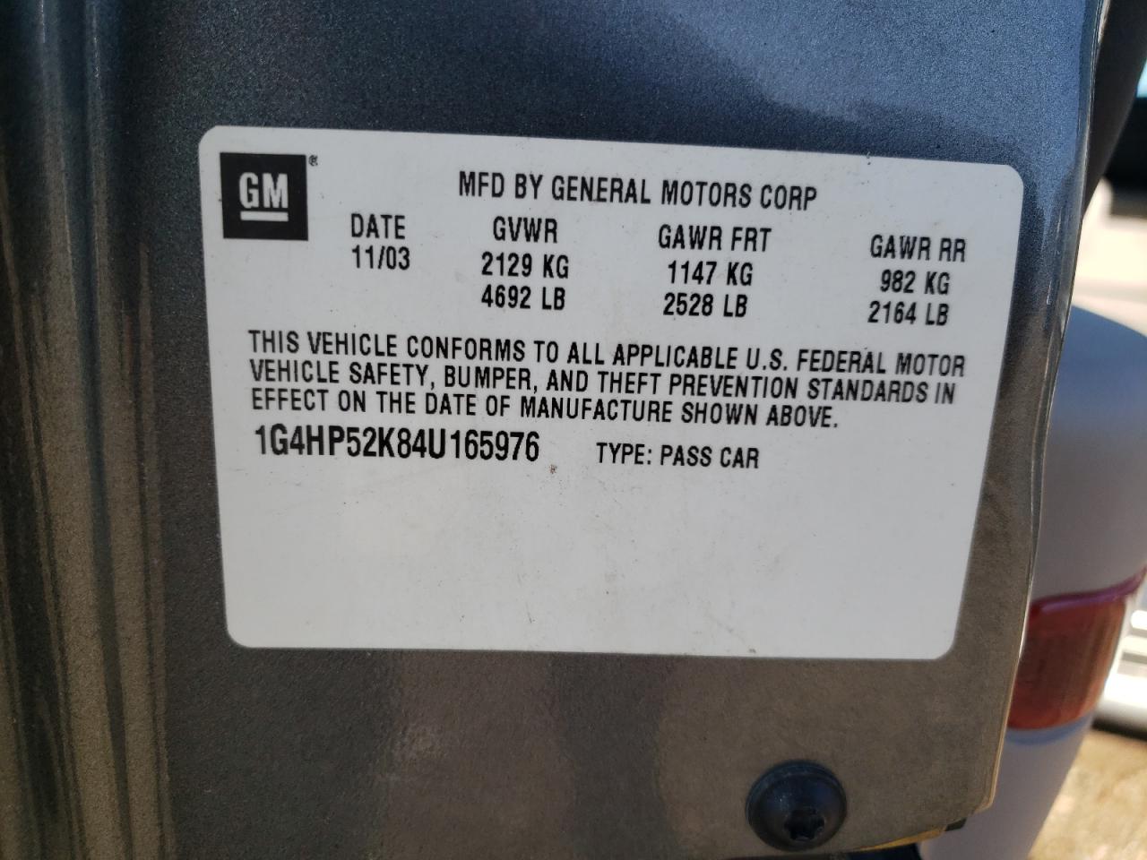 2004 Buick Lesabre Custom VIN: 1G4HP52K84U165976 Lot: 61348335