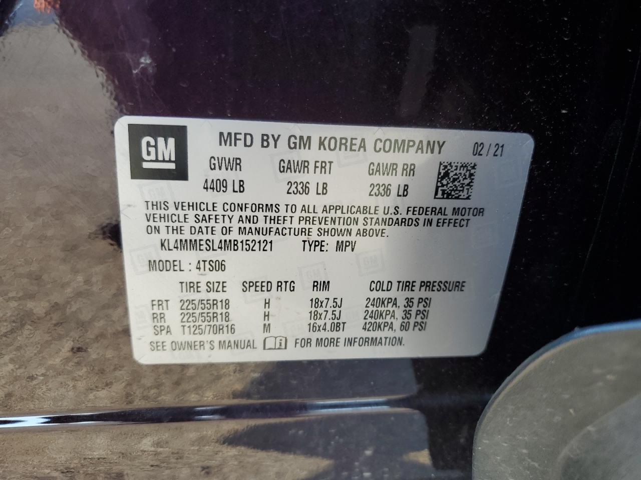 2021 Buick Encore Gx Select VIN: KL4MMESL4MB152121 Lot: 62629045