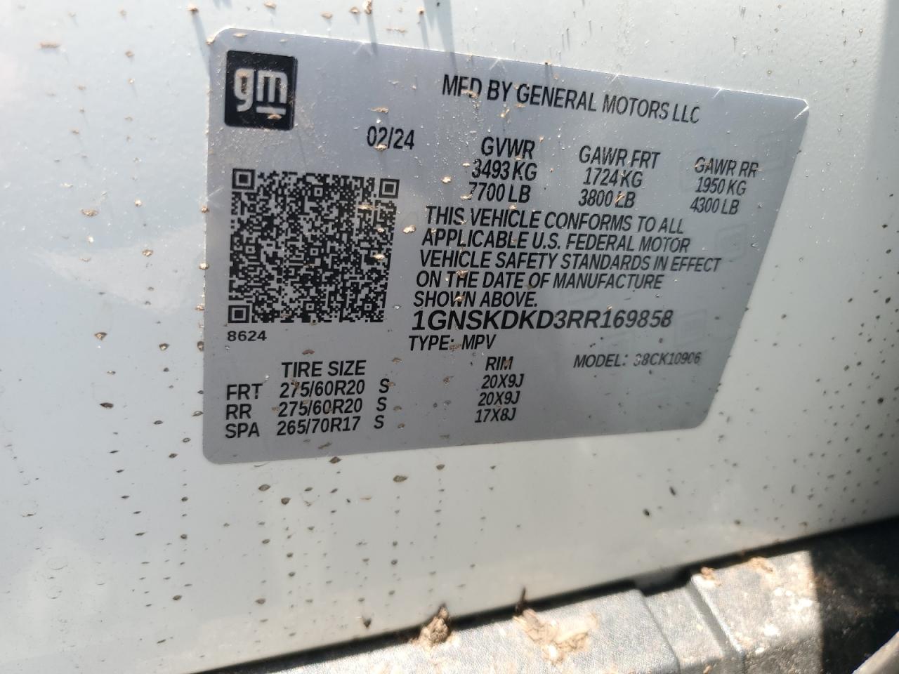 2024 Chevrolet Suburban K1500 Z71 VIN: 1GNSKDKD3RR169858 Lot: 58712365