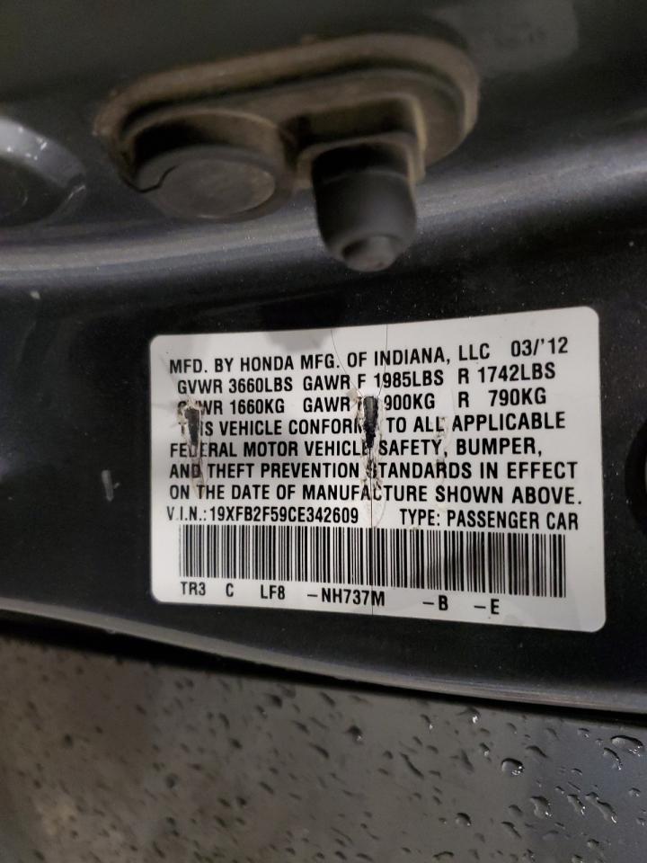 2012 Honda Civic Lx VIN: 19XFB2F59CE342609 Lot: 62232035