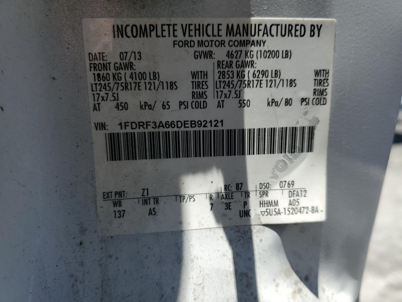 2013 Ford F350 Super Duty VIN: 1FDRF3A66DEB92121 Lot: 55576905