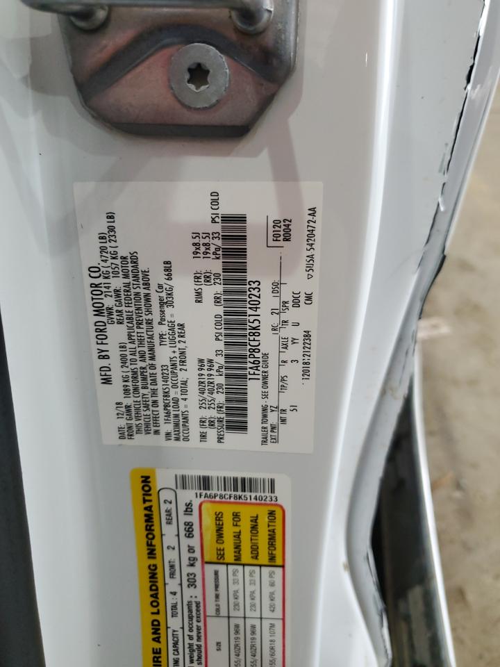 2019 Ford Mustang Gt VIN: 1FA6P8CF8K5140233 Lot: 58588275