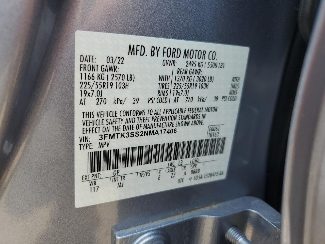 3FMTK3SS2NMA17406 FORD MUSTANG 2022