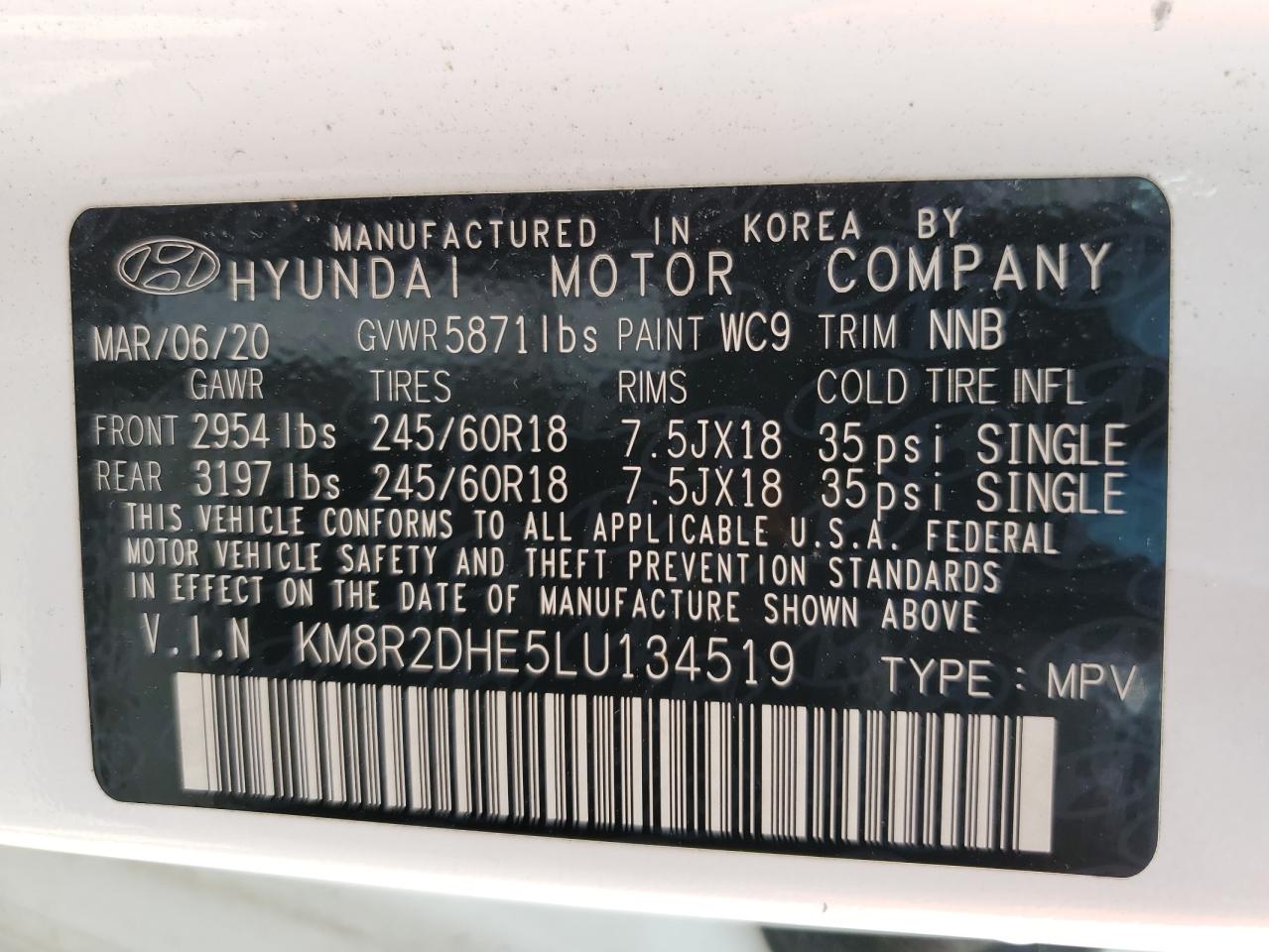 2020 Hyundai Palisade Sel VIN: KM8R2DHE5LU134519 Lot: 62112545