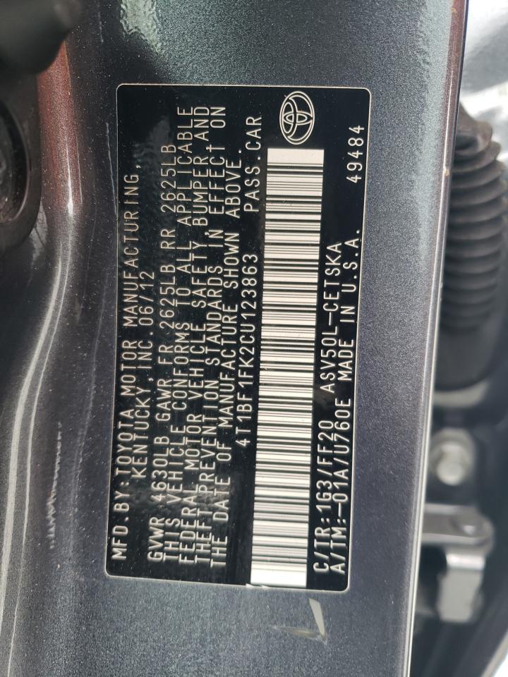 TOYOTA CAMRY 2012 VIN 4T1BF1FK2CU123863 фото 13