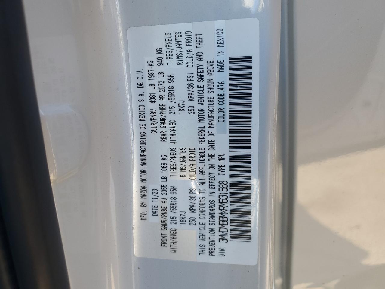 2024 Mazda Cx-30 Select VIN: 3MVDMBBMXRM631588 Lot: 61443565