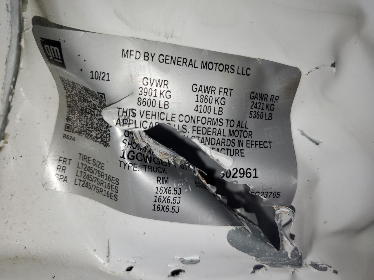 2021 Chevrolet Express G2500 VIN: 1GCWGBFP0M1302961 Lot: 59351745