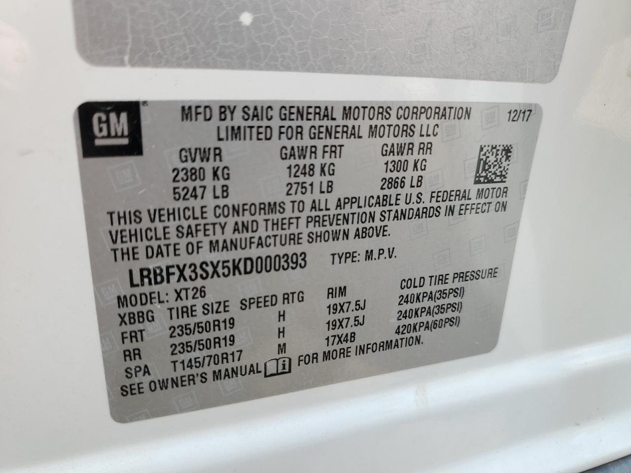 2019 Buick Envision Premium VIN: LRBFX3SX5KD000393 Lot: 60965815