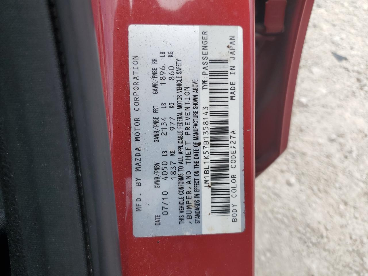 2011 Mazda 3 S VIN: JM1BL1K57B1358143 Lot: 62730325
