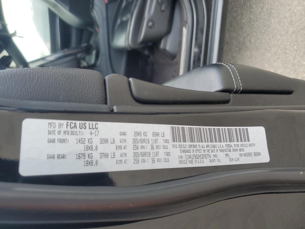 2017 Jeep Grand Cherokee Limited VIN: 1C4RJFBG2HC876774 Lot: 62549235