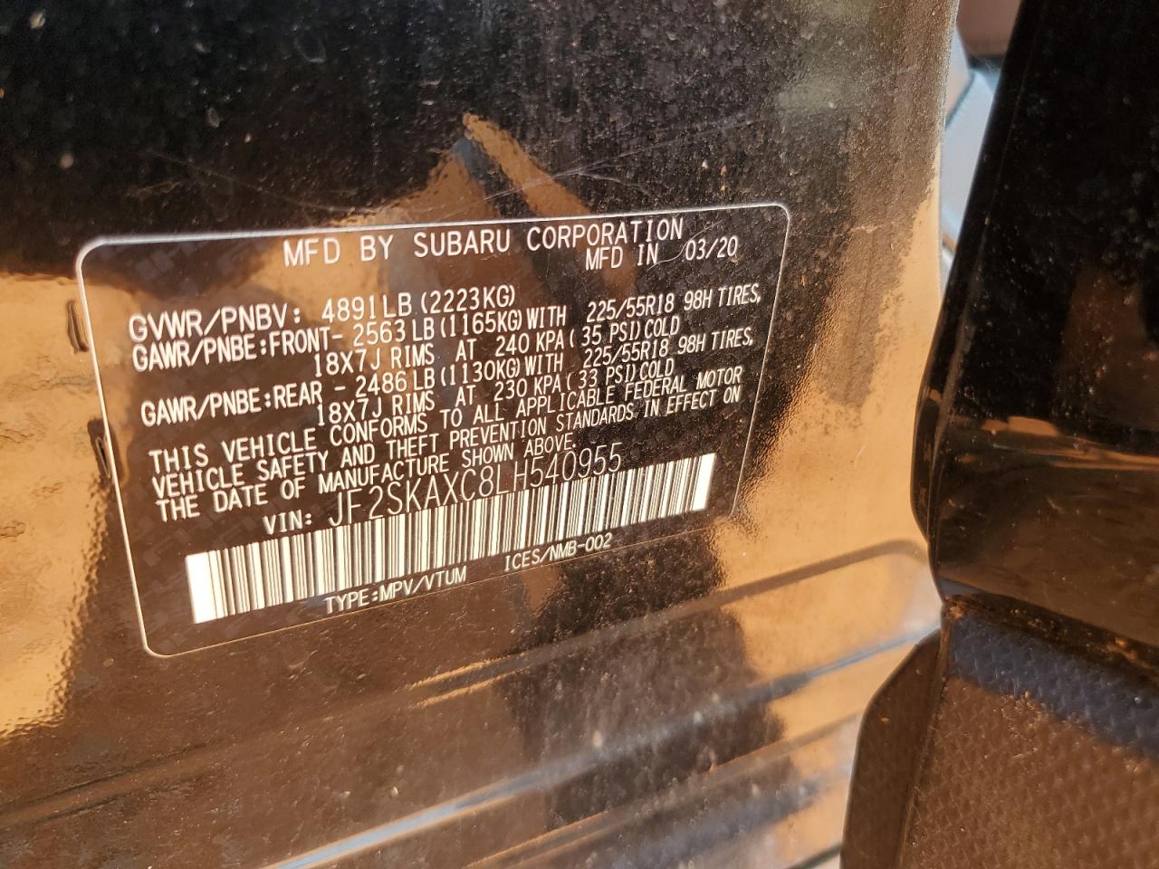 2020 Subaru Forester Touring VIN: JF2SKAXC8LH540955 Lot: 62029225
